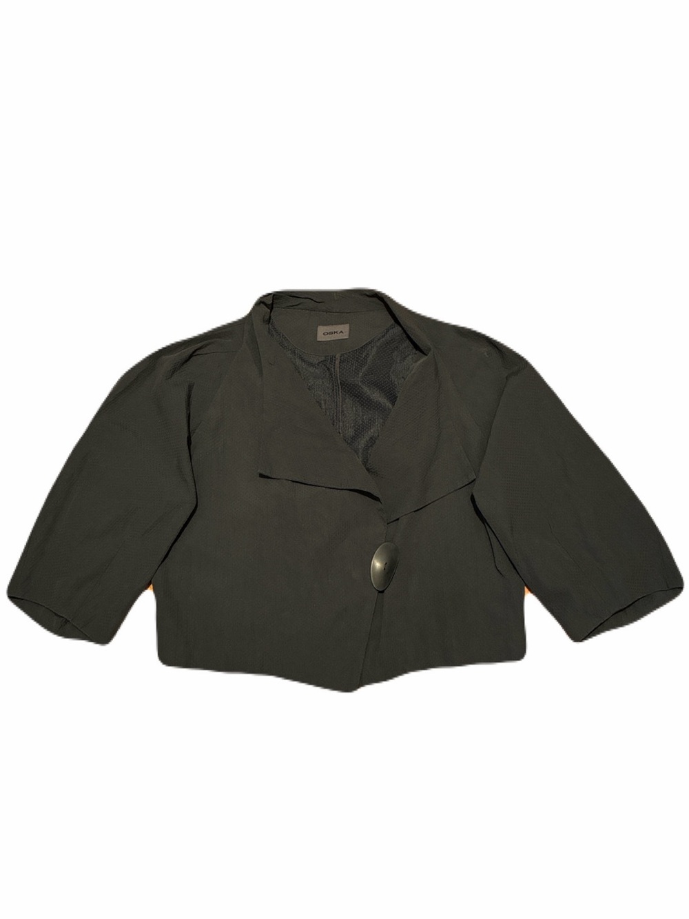 OSKA Cropped Drapey Blazer Coat with Single-Button Closure in Black, Women’s 4